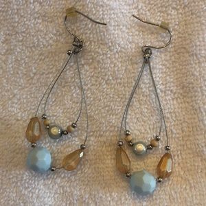 Wired tan and light blue drop earrings